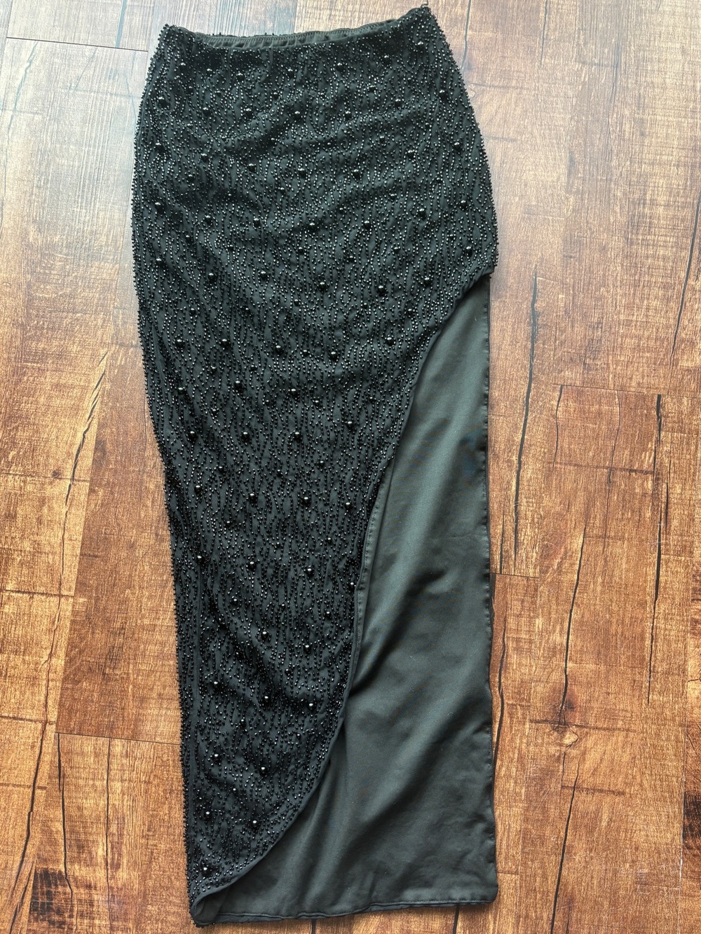 Oh Polly Black Beaded High-Low Maxi Skirt